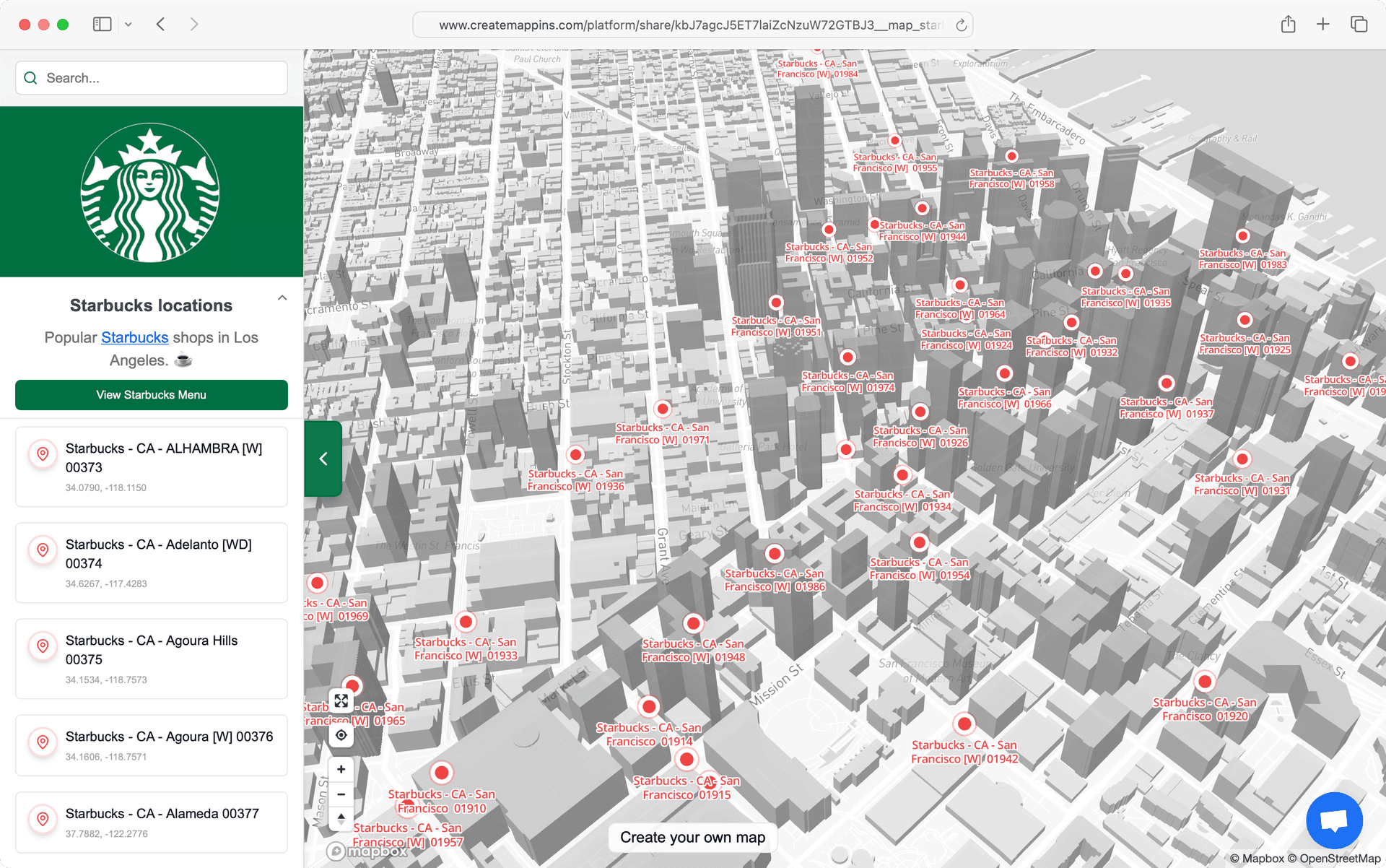 Create Mappins - Interactive map with 500+ Starbucks locations