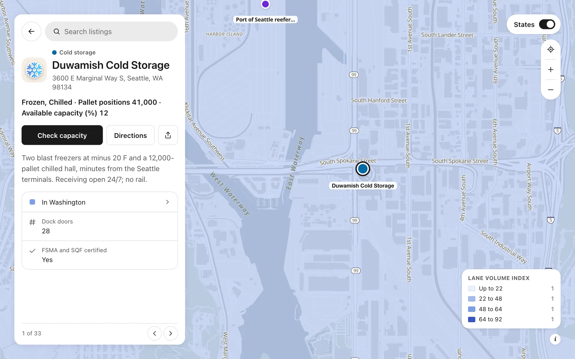 A place opened on the cold chain network map, with its details and buttons