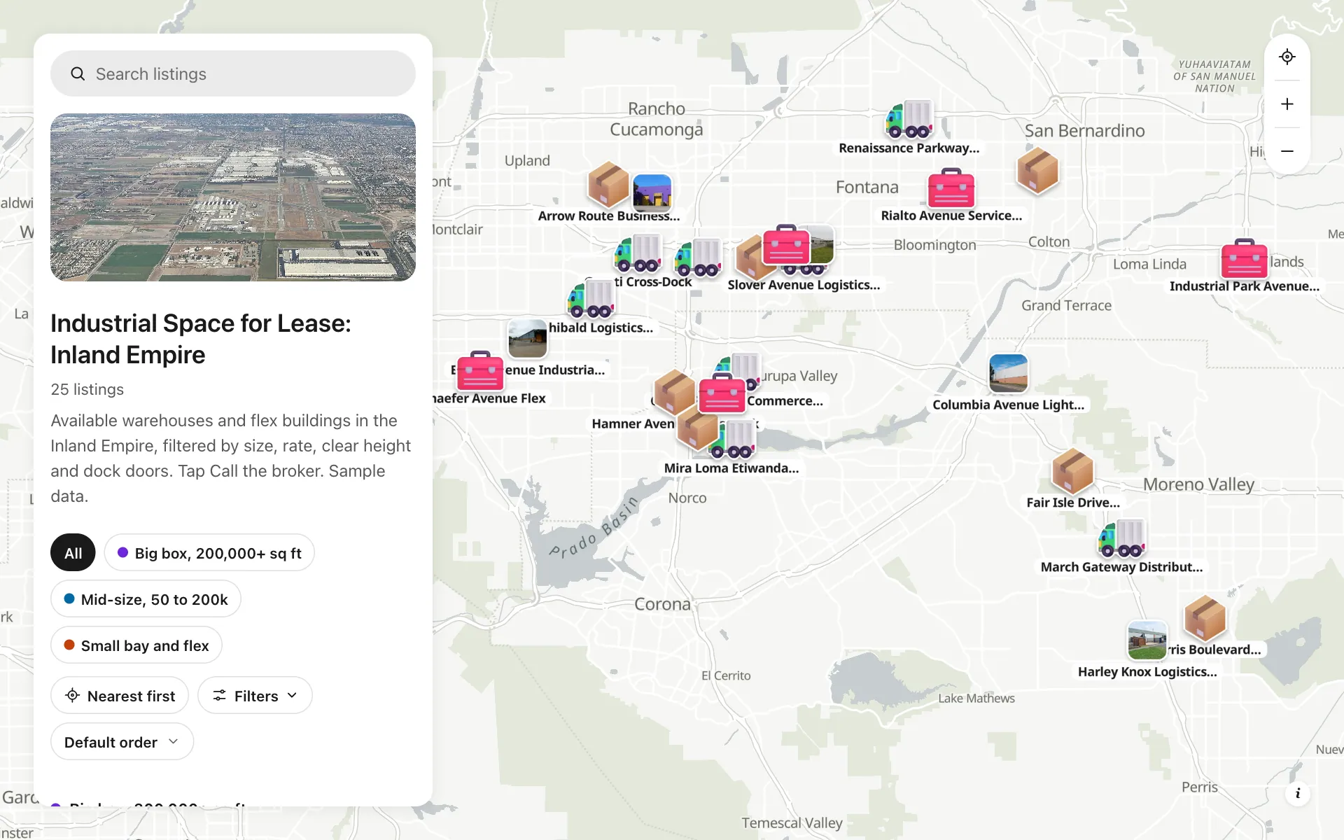 Industrial space for lease: Industrial Space for Lease: Inland Empire, a shared map made with Create Mappins