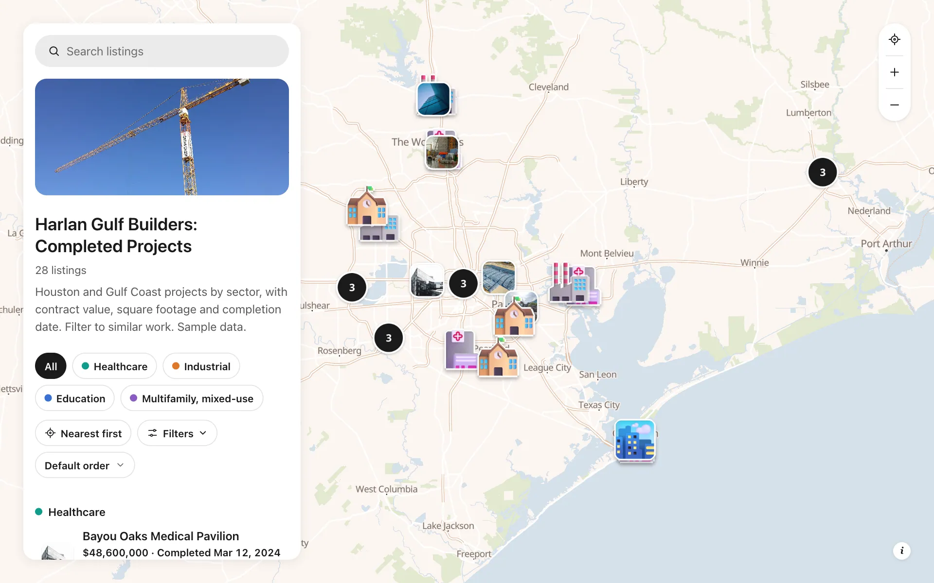 Project portfolio for contractors: Harlan Gulf Builders: Completed Projects, a shared map made with Create Mappins