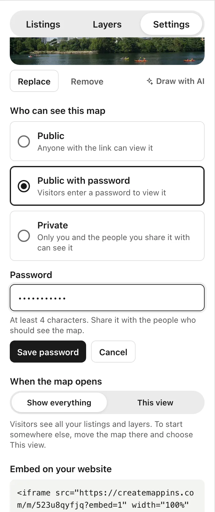 Public with password: setting the password visitors enter