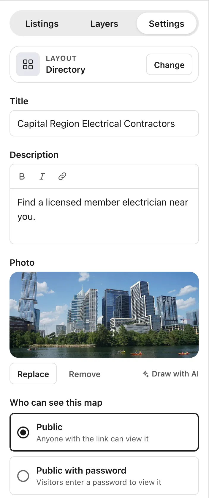 Settings: title, description and cover photo
